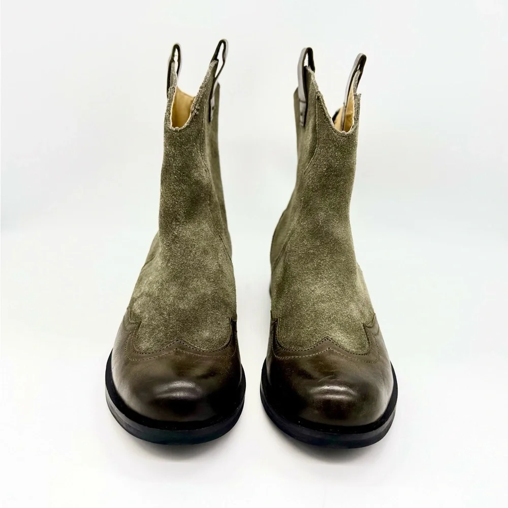 NEW BUSSOLA NORFOLK Olive Suede Women’s Western Cowboy Ankle Boots Size: 38/ 7.5